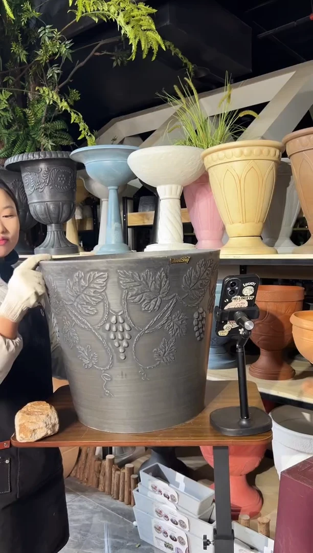 46*40.5/OD46/黑色大口径手工浮雕花盆