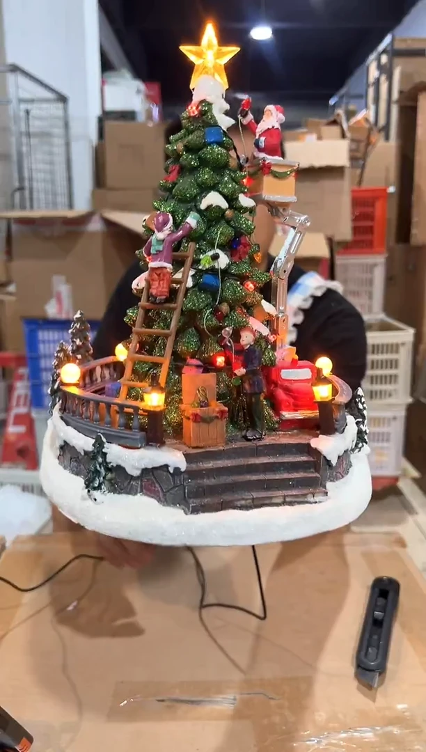 瓷片原盒圣诞树带灯摆件