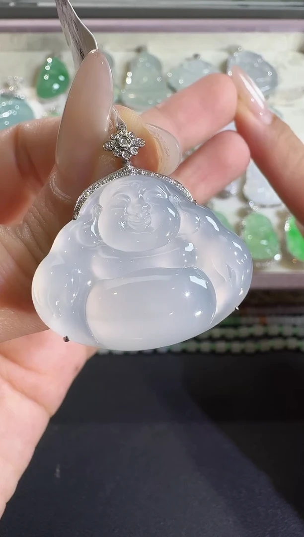 吊坠(不含链)18K金镶嵌翡翠【源头工厂】钻石镶嵌
