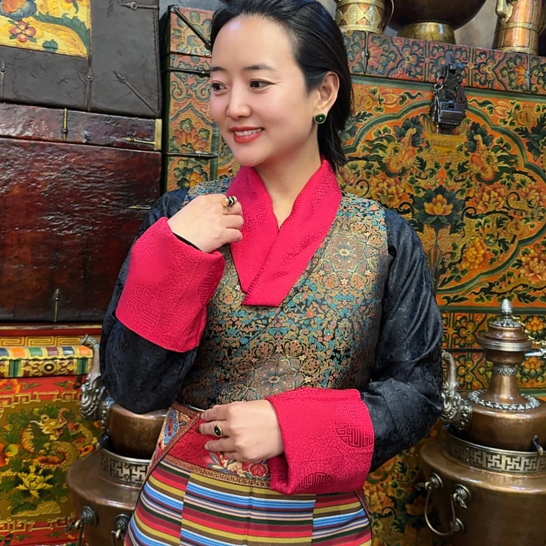 史镜传统藏式精品缎面无袖藏服四季款