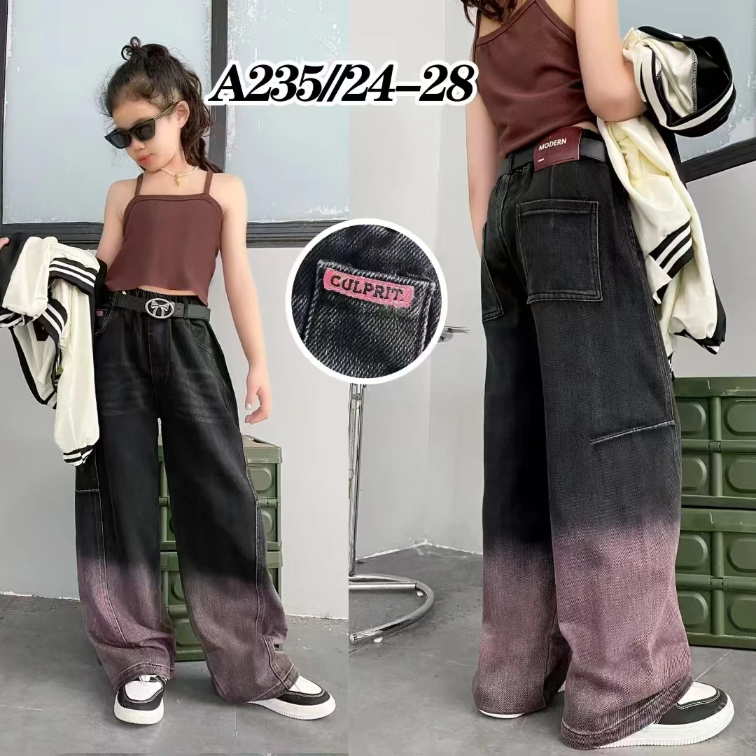 女童牛仔渐变色直筒裤