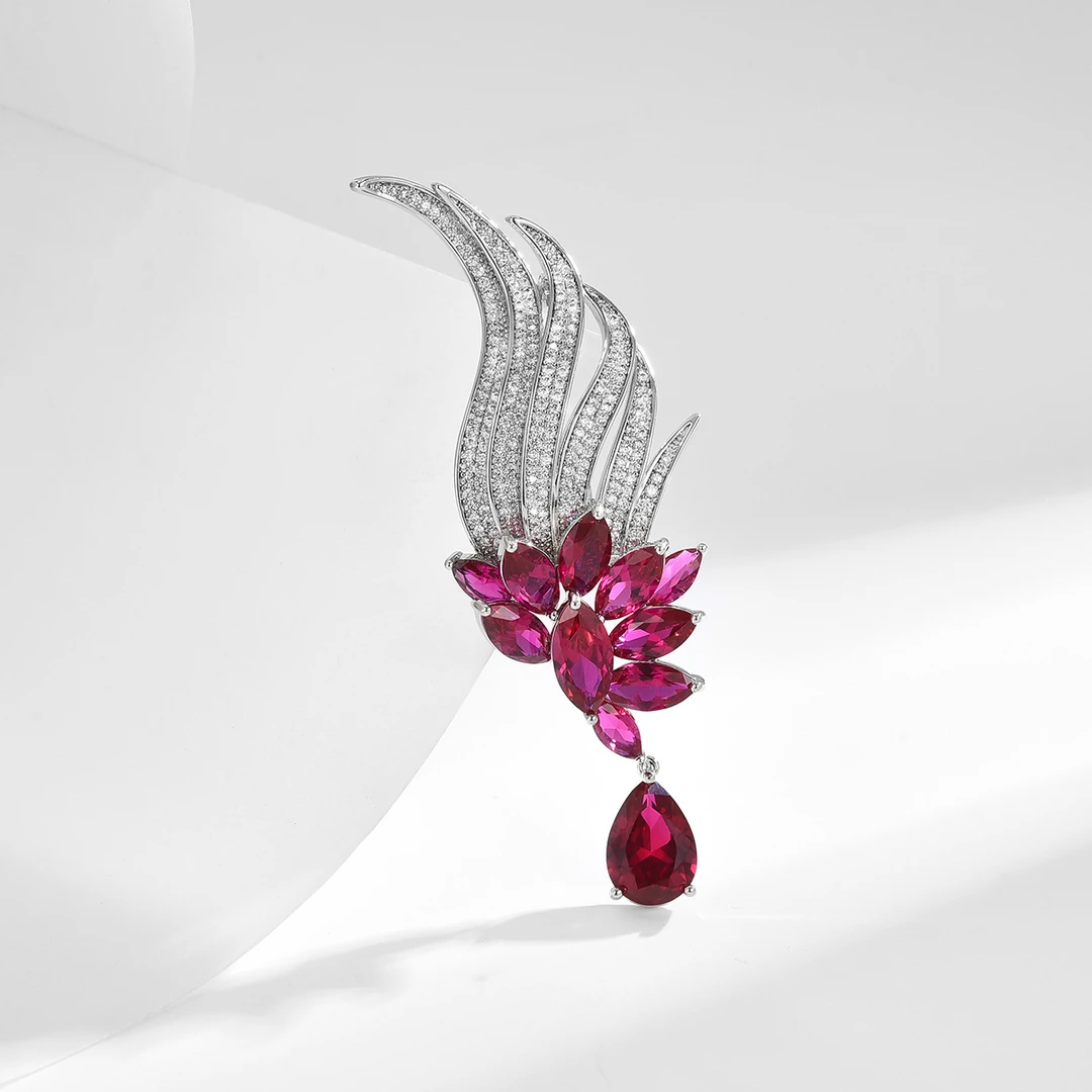 铜合金锆石胸针 30628-1胸针拼色红色素款百搭配饰时尚渐变镶嵌