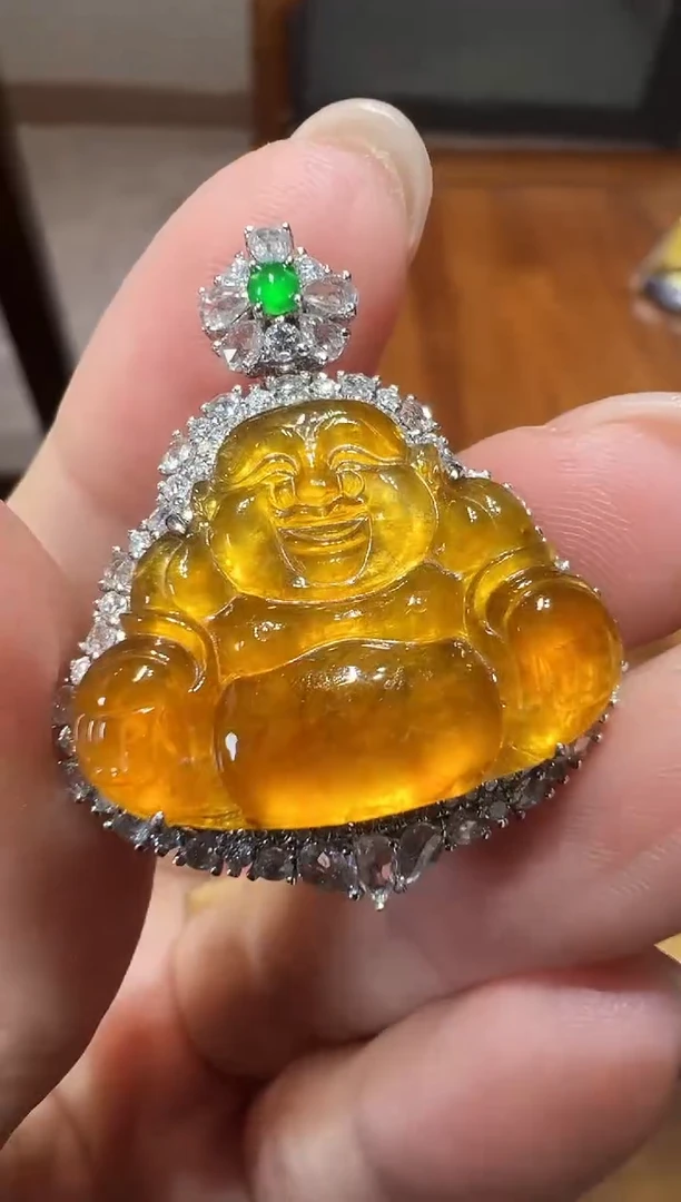 吊坠(不含链)18K金镶嵌翡翠佛公