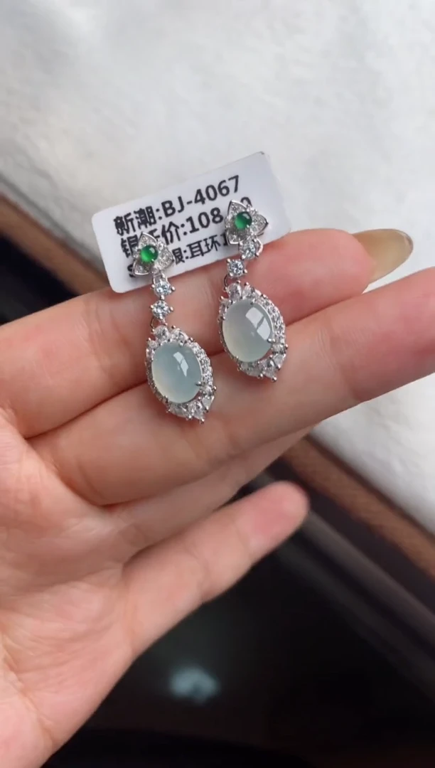 银S925镶嵌戒指翡翠天然A货翡翠