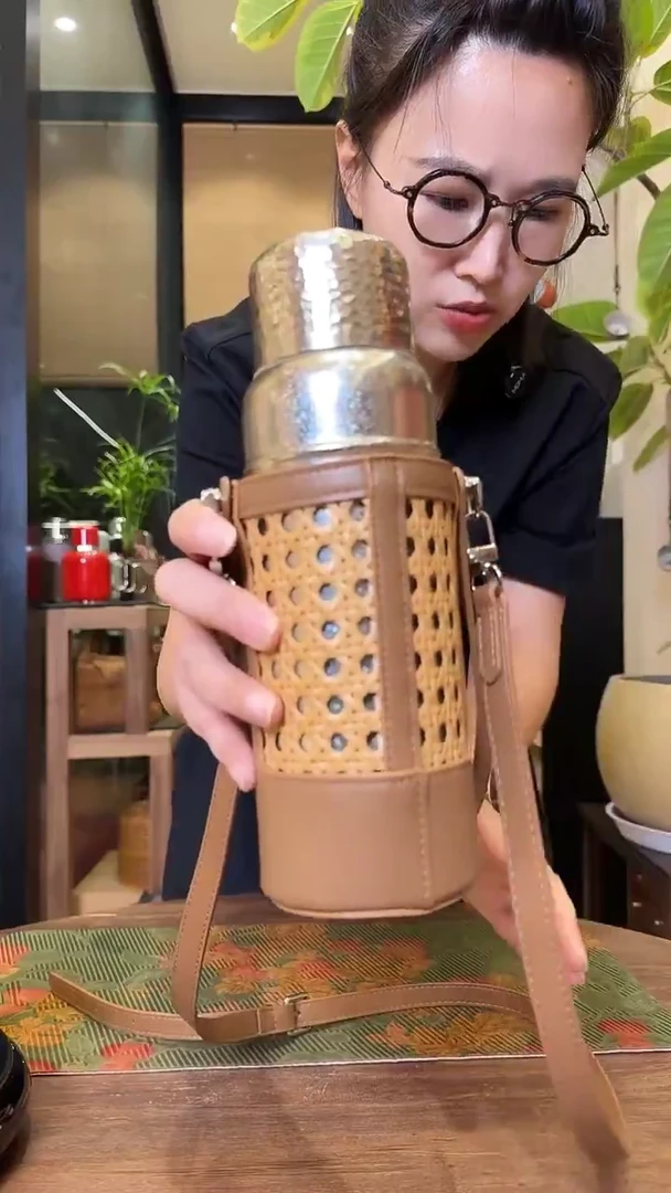 600毫升本色银纯钛+编织杯套