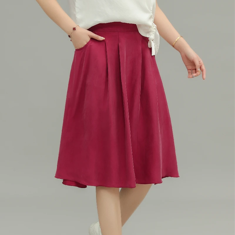 重磅真铜氨丝半身裙女士2025夏季新品褶皱设计松紧腰中裙宽松裙子