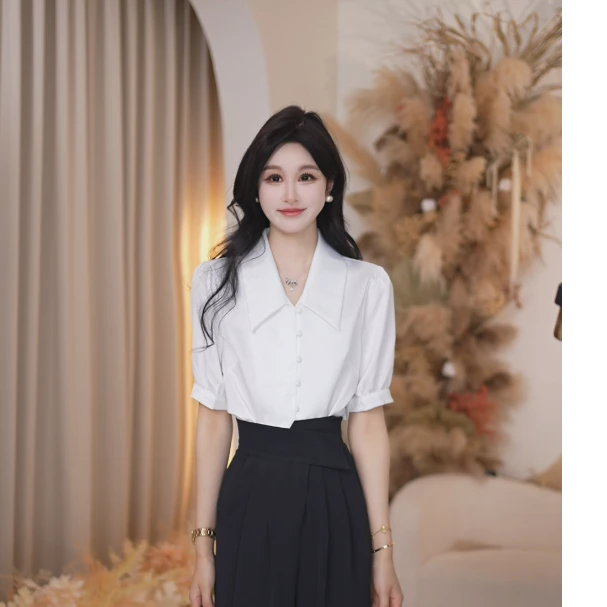 Basic House/百家好气质白色衬衫百搭女士夏季法式B1335B5R3R2