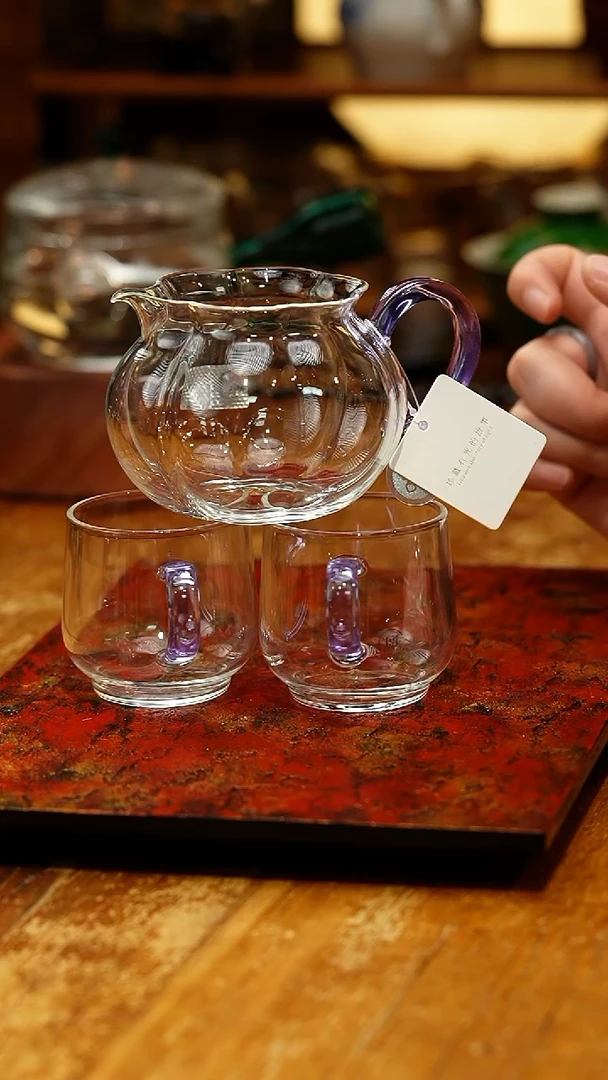 【闪购商品】禾器/晶彩纳福茶海/浅紫+水月杯浅紫2入