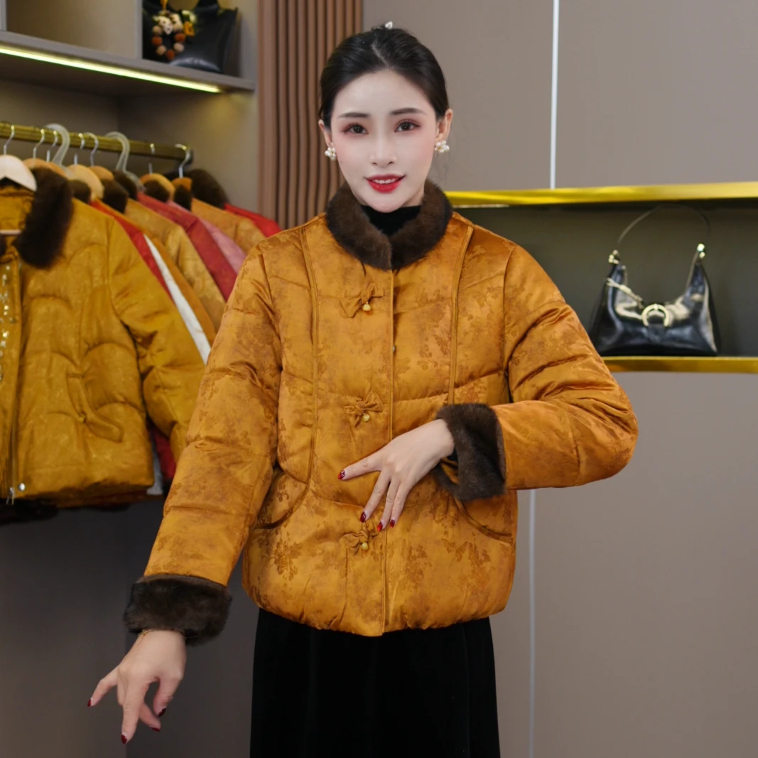 D86冬季新款国风妈妈装提花加厚绵羊毛时尚气质短款保暖