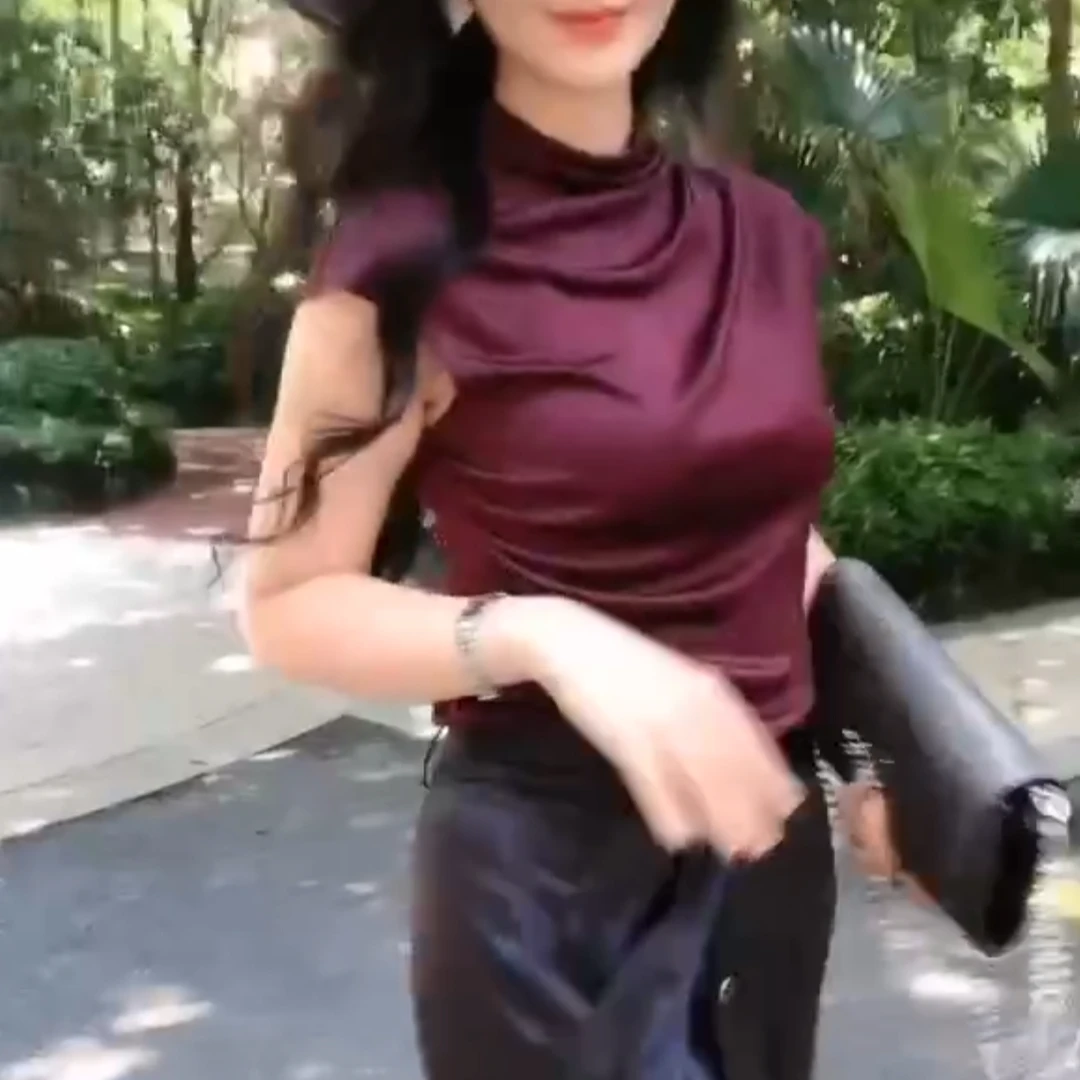 夏季新款气质高级感酒红色百搭无袖T恤上衣女士纯色打底427