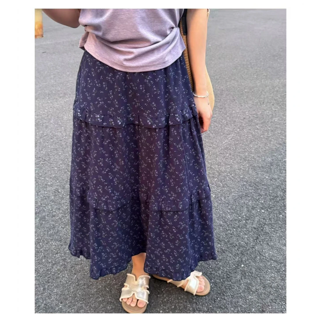小个子碎花半身裙百搭复古裙子蛋糕裙中长款女A字
