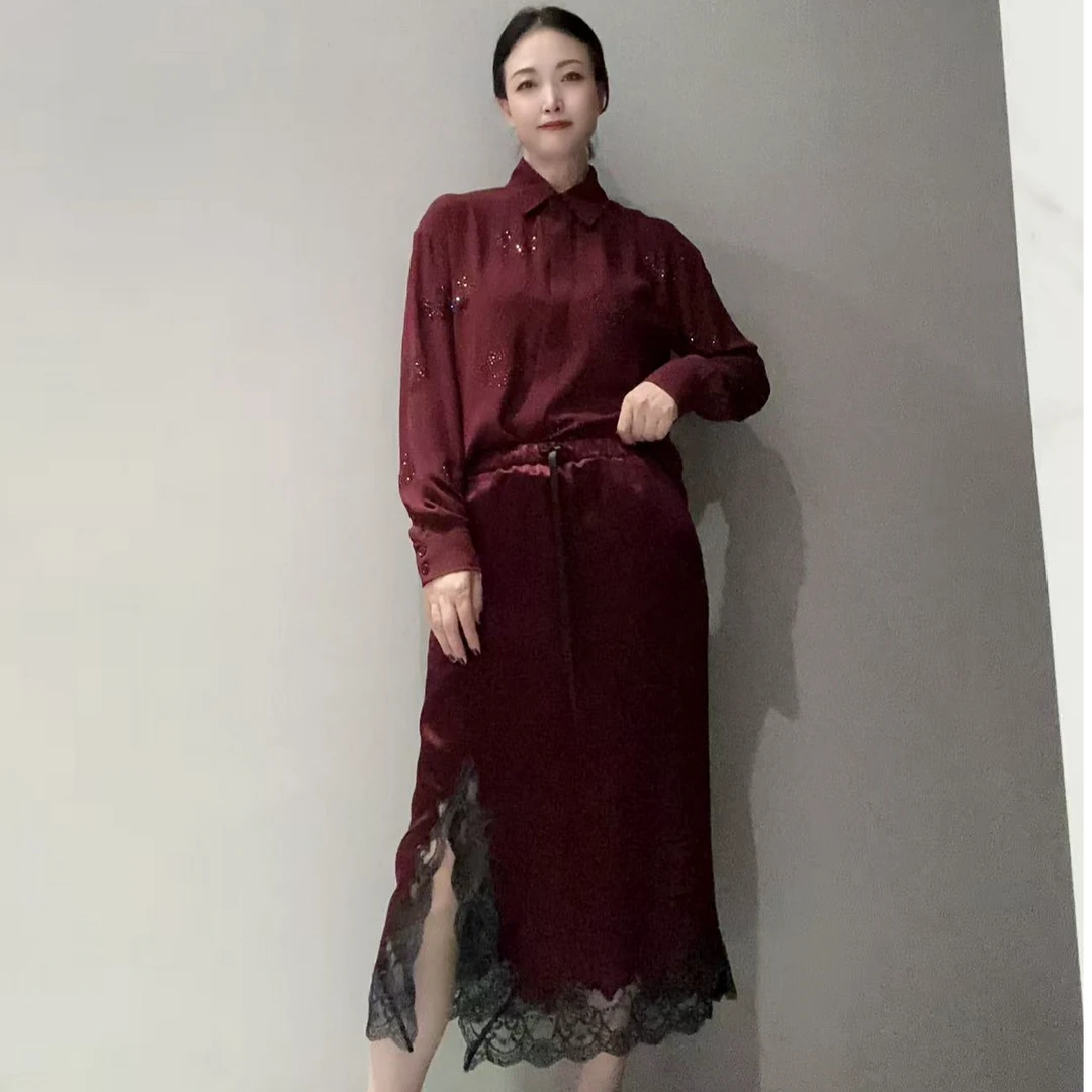 小众设计气质格调蕾丝边醋酸半裙MS10352