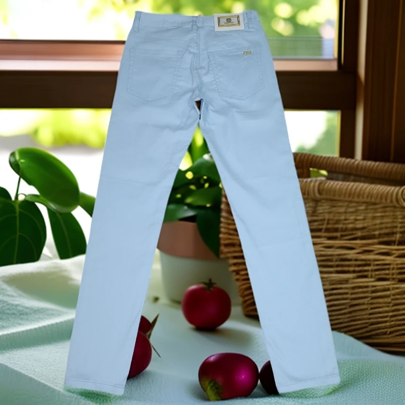娜罗普西时尚天蓝色牛仔裤男夏季薄款莱赛尔修身小脚弹力休闲长裤