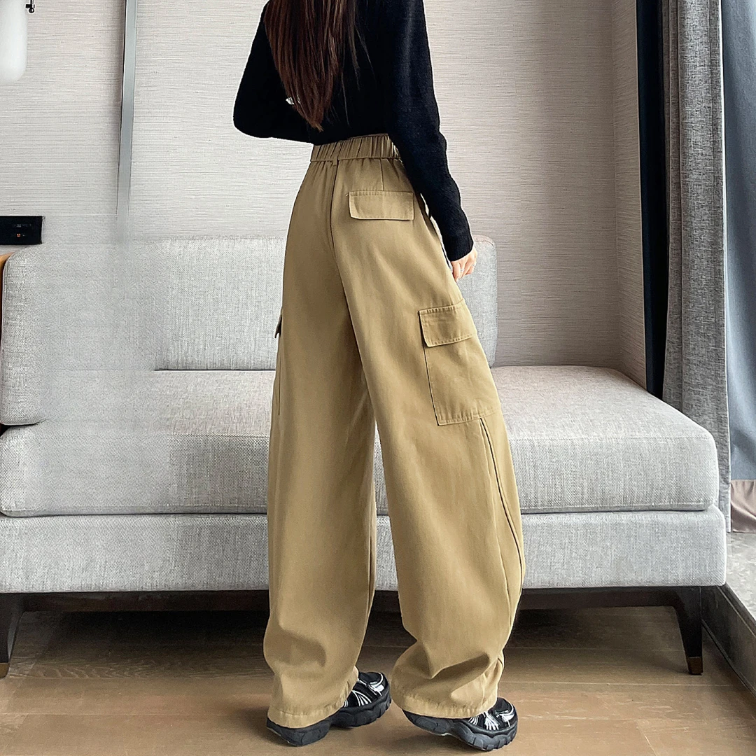 弯刀工装裤女加绒冬季2025新款宽松直筒小个子束脚镰刀香蕉阔腿裤