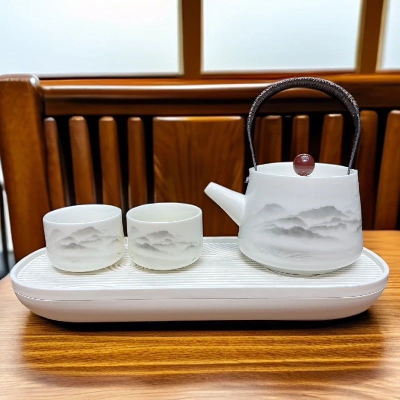 C505提梁壶白瓷一壶两杯