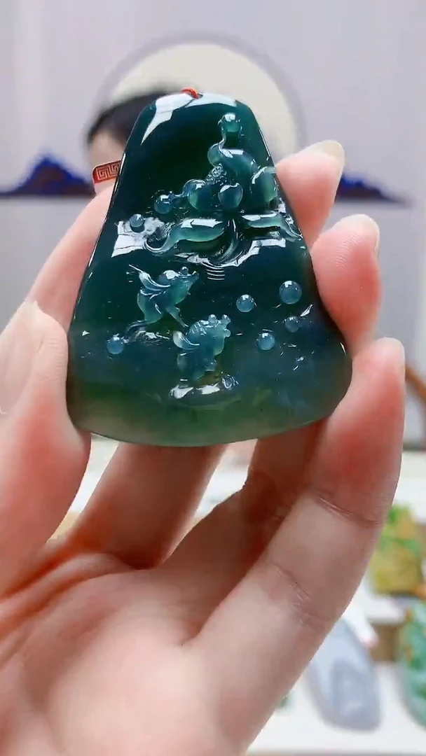 未镶嵌定制翡翠4852zm-毛货挂件24荷叶鱼