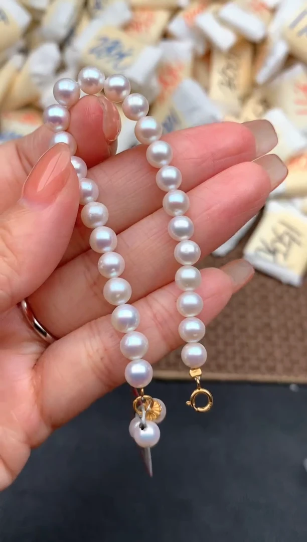 银S925镶嵌手绳淡水珍珠16圈