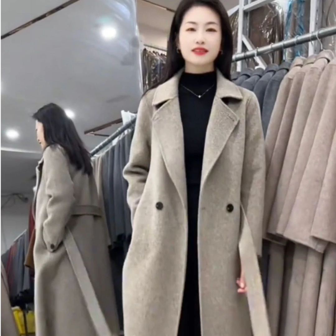 【带腰带】新款法式2025修身正肩重工长毛显瘦长款冬季毛呢大衣