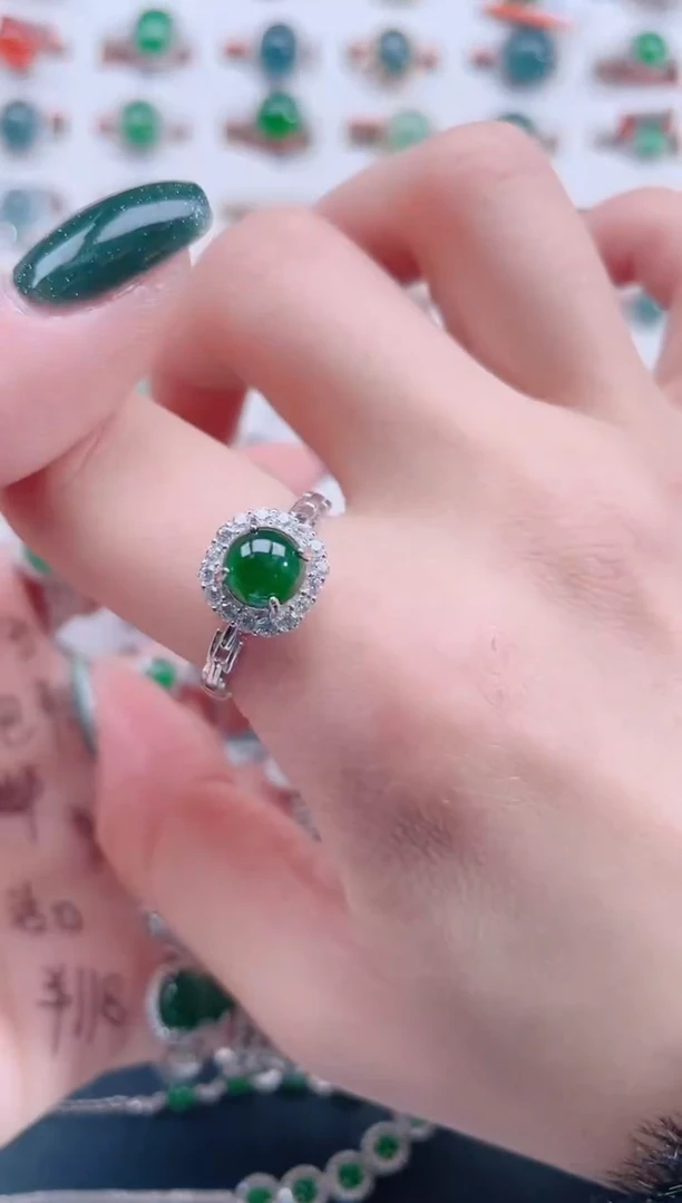 银S925镶嵌戒指翡翠天然翡翠