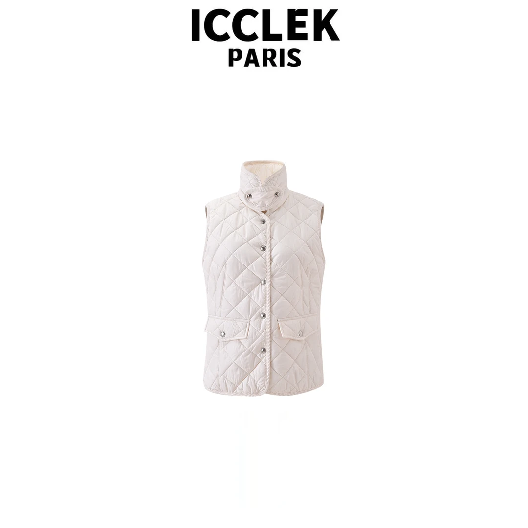 ICCLEK 设计师白色菱形百搭翻领马甲气质轻奢名媛显瘦百搭 - 9167