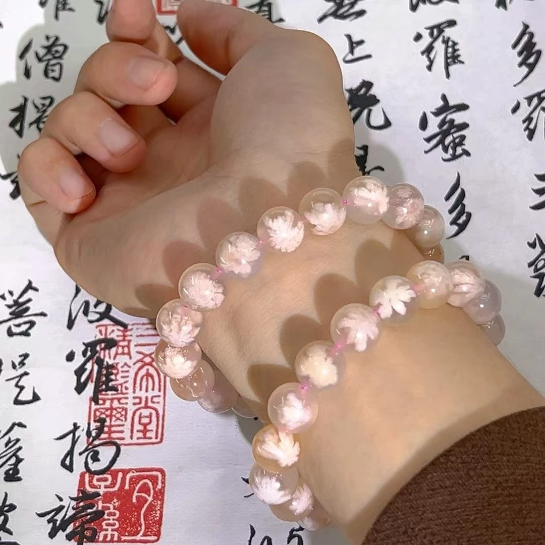 11mm大咪 耀世帝绝 高端炸花成型 白冰底樱花玛瑙手串 多样性发货