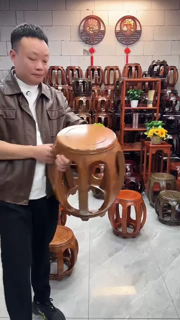花梨木类家具原木色大号鼓凳一对2条