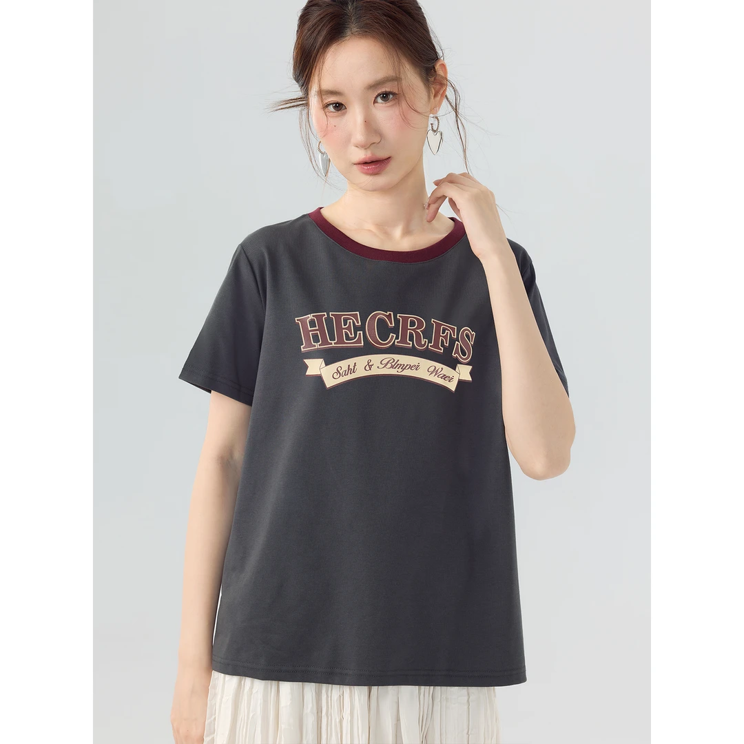爱蔷薇胖mm大码字母t恤女短袖宽松2025新款春夏季显瘦上衣GT76015