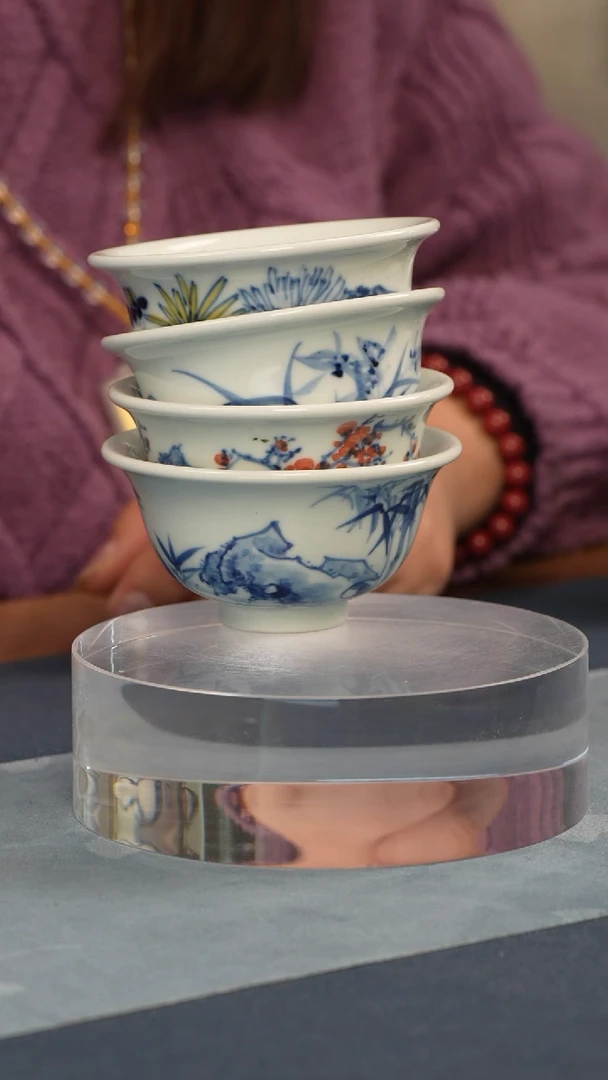 杯子瓷杨贵云 青花内绘 梅兰竹菊