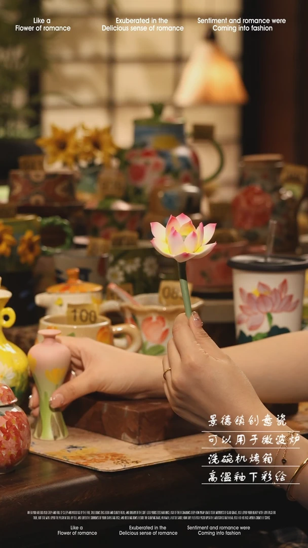 陶瓷景德镇高温手绘釉下彩设计师款式