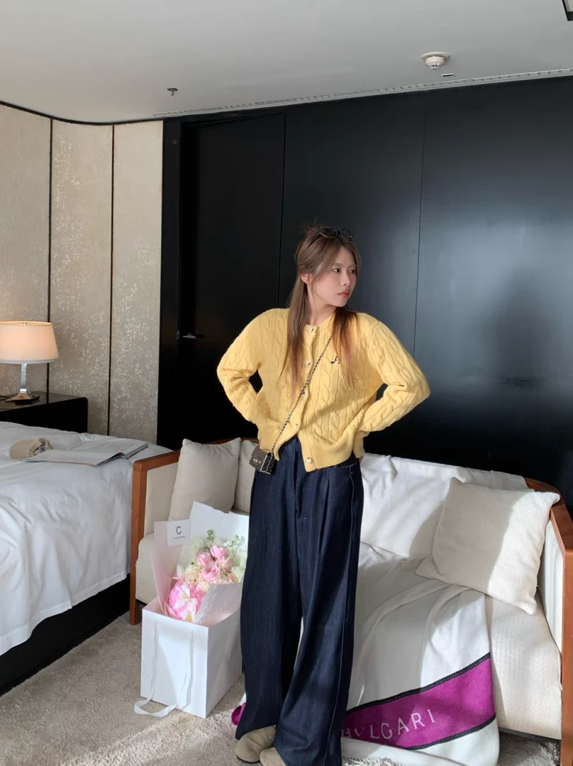 【清清no退换】宅宅athome芝士奶酪 复古粗麻花针织开衫圆领上衣