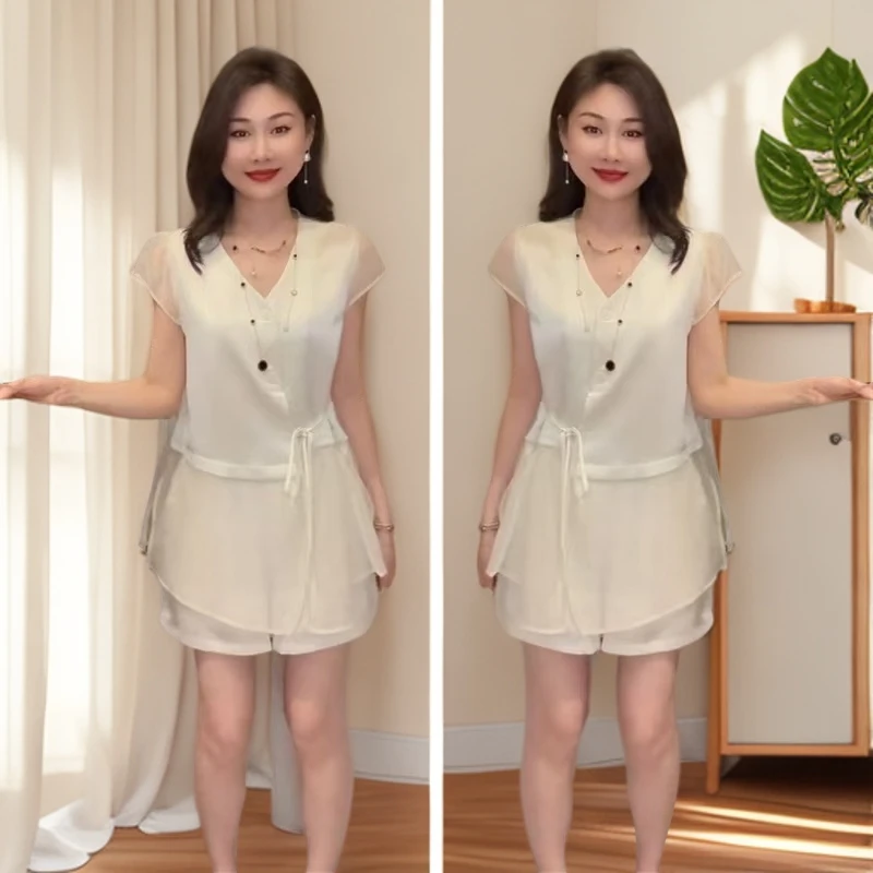 2025高级感夏季法式新款小众显瘦拼接上衣收腰短裤设计感套装女装