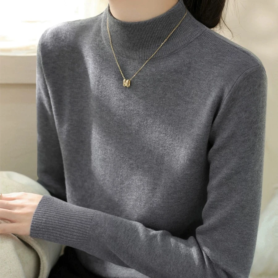 【桑蚕丝羊毛】秋冬净版纯色气质半高领针织衫女装打底衫毛衣841C