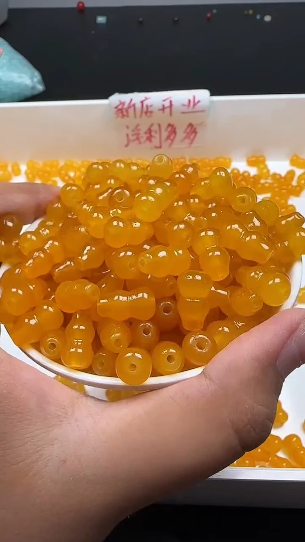 未镶嵌玛瑙/玉髓珠宝半成品鸡油黄葫芦N415卡8*14MM散珠15颗