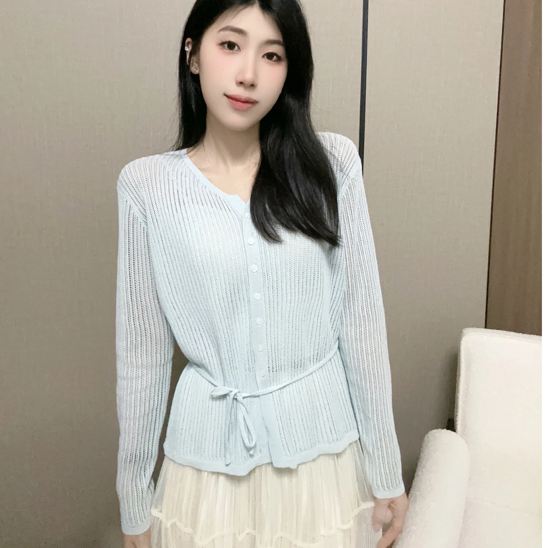 2025春夏新款韩系温柔小众设计收腰针织衫百搭简约修身显瘦上衣女