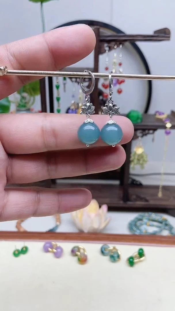 翡翠银S925镶嵌耳饰87号