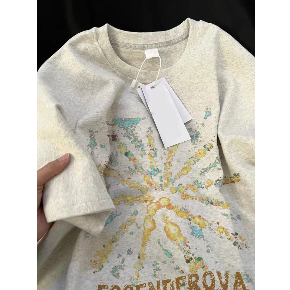 100%纯棉300克重磅夏季潮牌印花圆领T恤男女宽松情侣休闲字母短袖