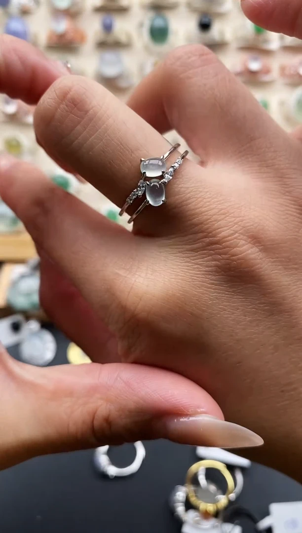 银S925镶嵌戒指翡翠缅甸天然A货翡翠1 4-3