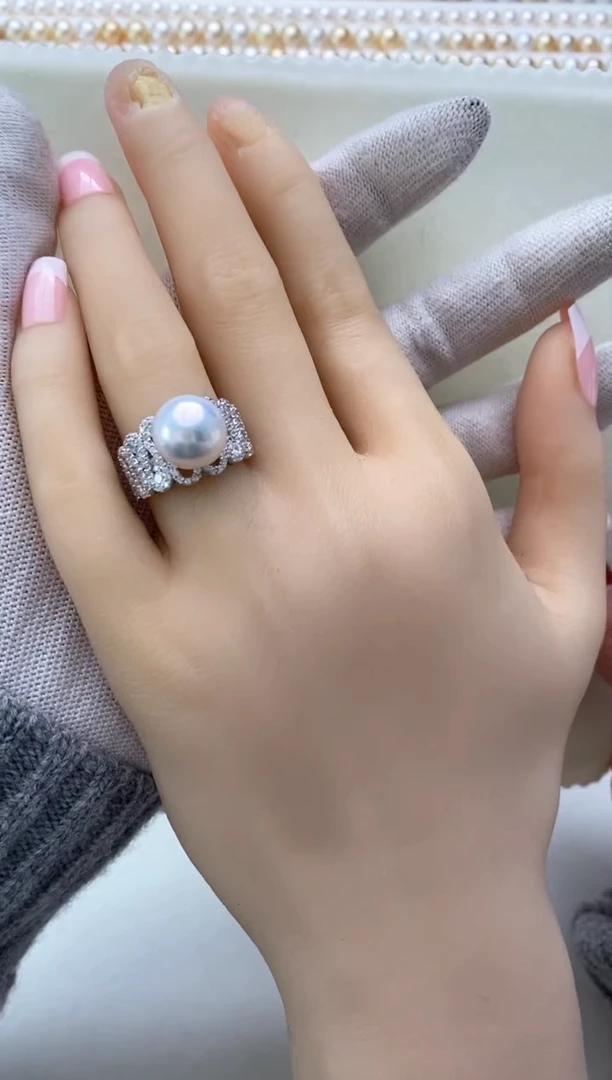 【闪购商品】淡水珍珠戒指银S925镶嵌11-12mm爱迪生