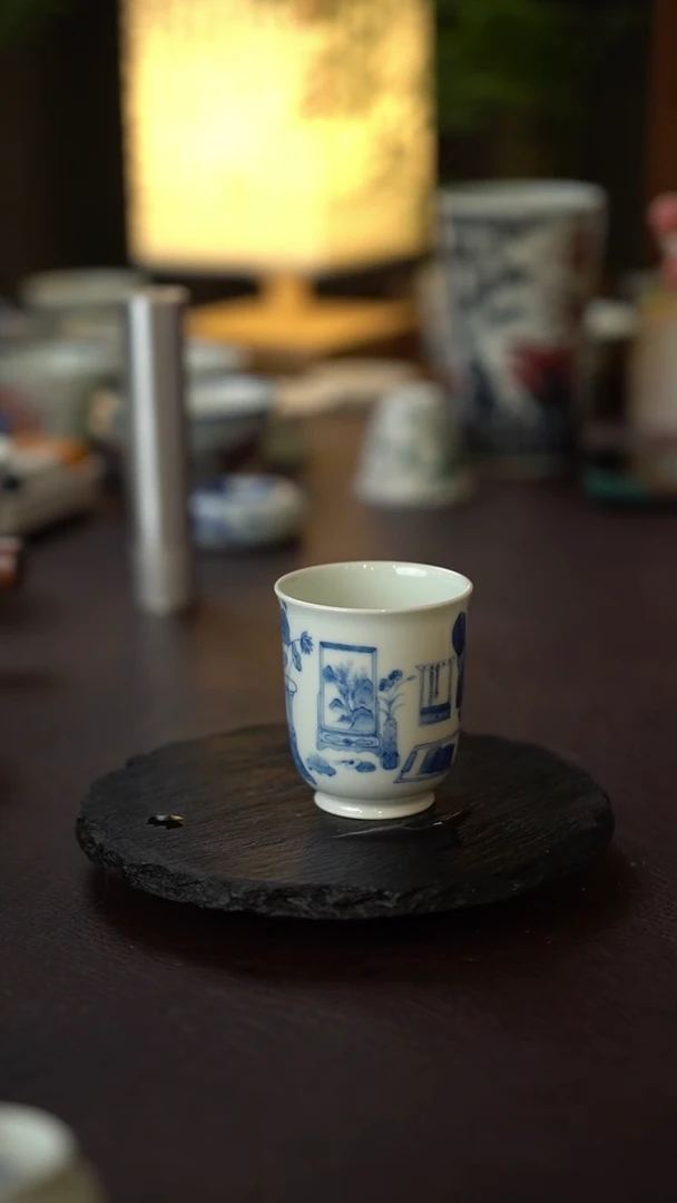 景德镇全手工手绘青花清供直口主人杯01号