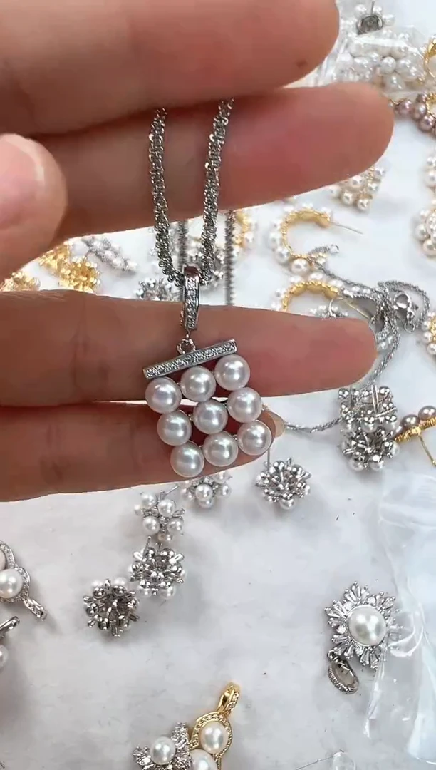 【闪购商品】淡水珍珠颈饰合金银色棋盘