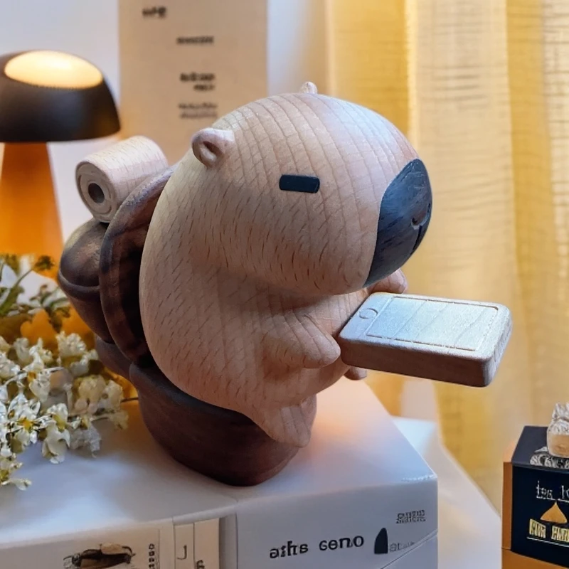 微瑕卡皮巴拉 黑胡桃马桶创意摆件可爱摆设