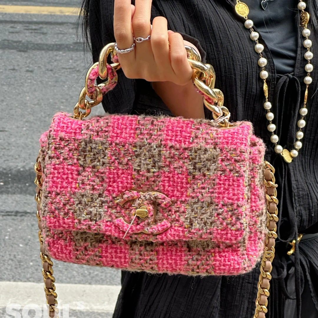 99新 Chanel/香奈儿 小花Jerry 19BAG 彩色粗花呢 隐藏款
