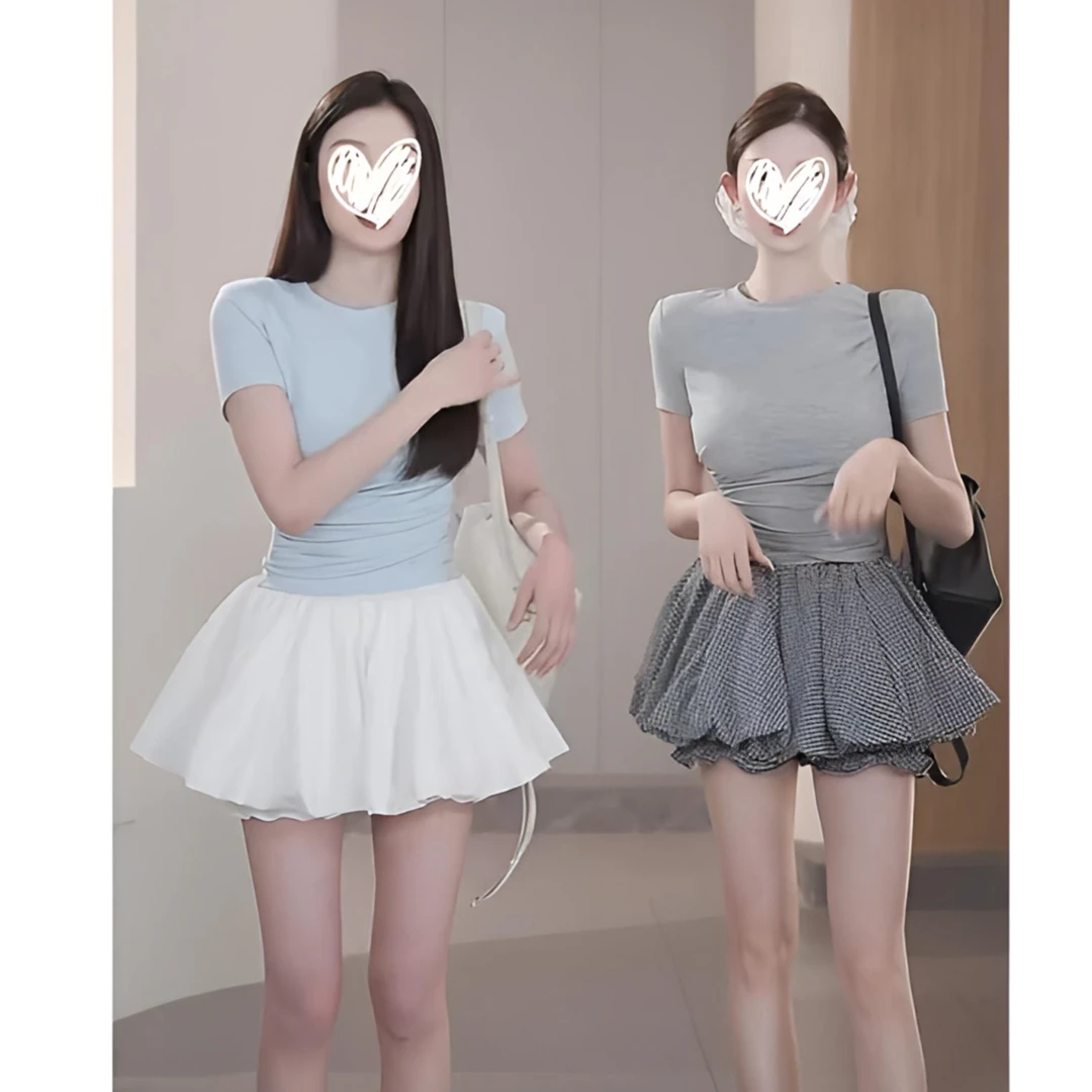 性感纯欲格子高腰松紧腰防走光半身裙女新款显瘦a字裙蓬蓬裙短裙