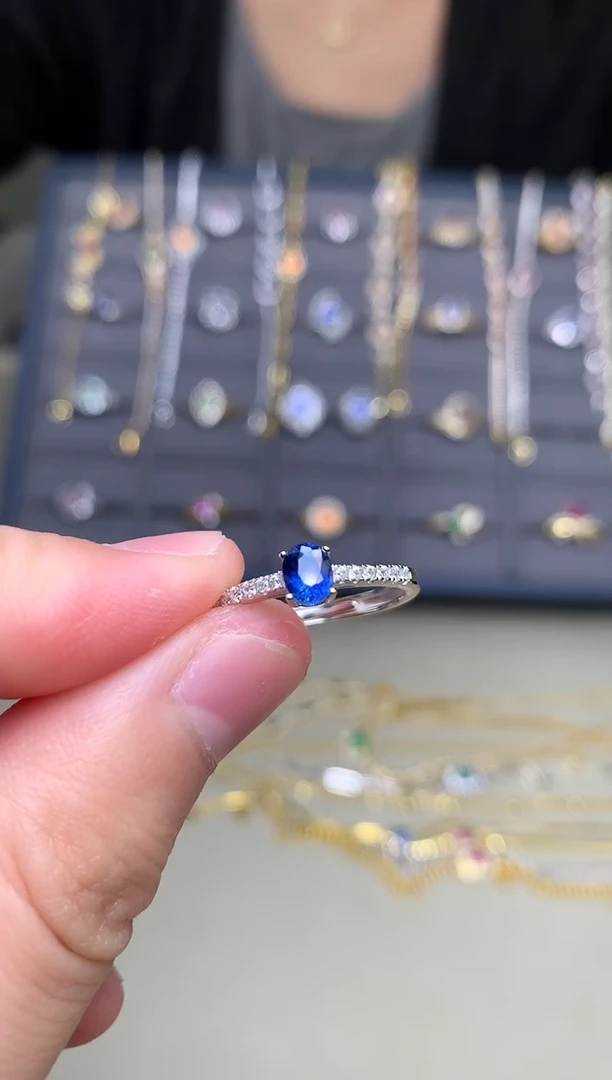戒指蓝宝石银S925镶嵌戒指