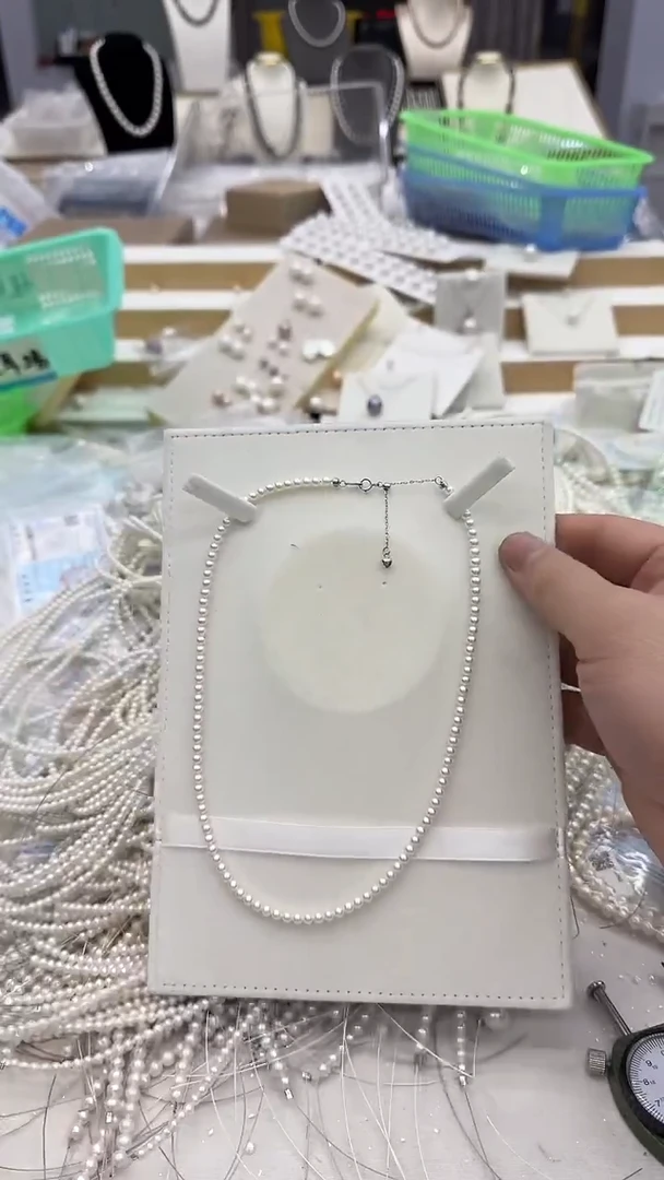 项链银S925镶嵌淡水珍珠3-4mm 爱心尾链