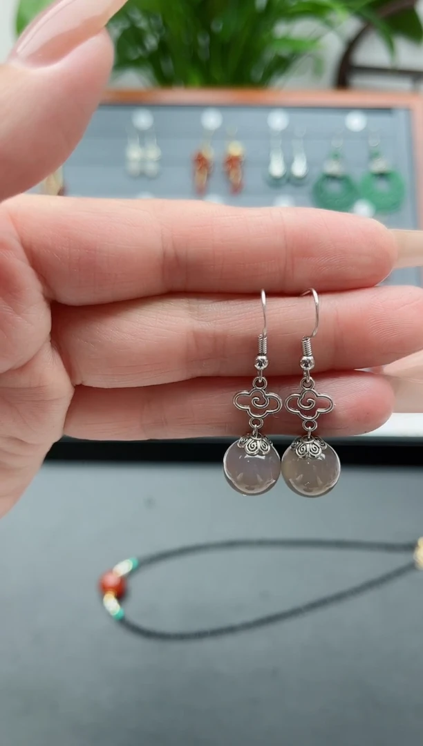 【闪购商品】玛瑙/玉髓耳饰银S925镶嵌092