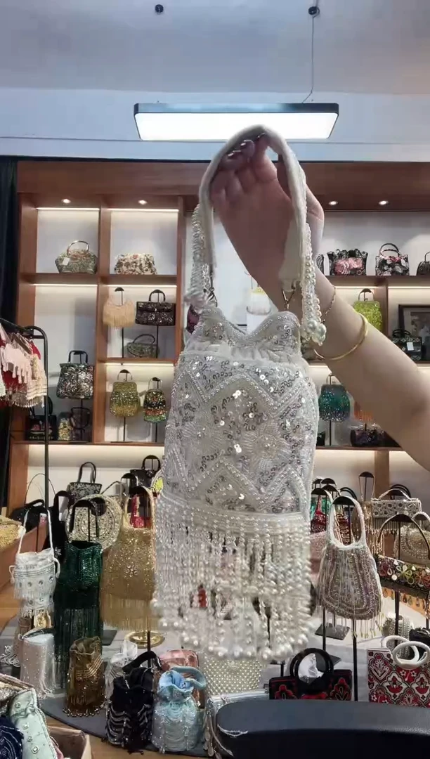 织物668手工珠珠包包腋下斜跨包手拿包手提晚宴包