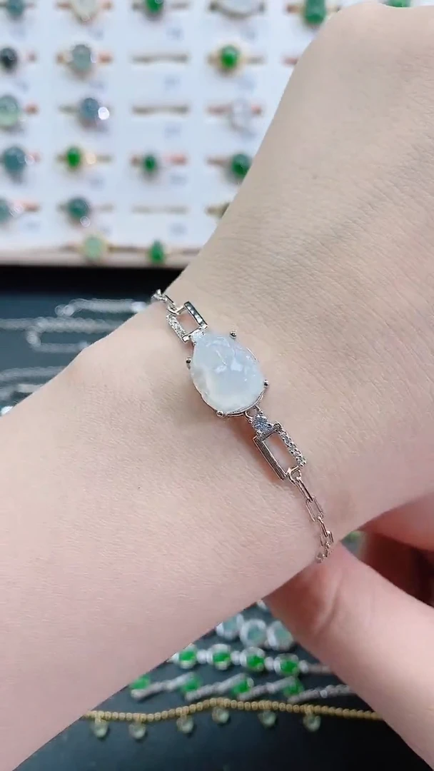 银S925镶嵌手链翡翠天然翡翠