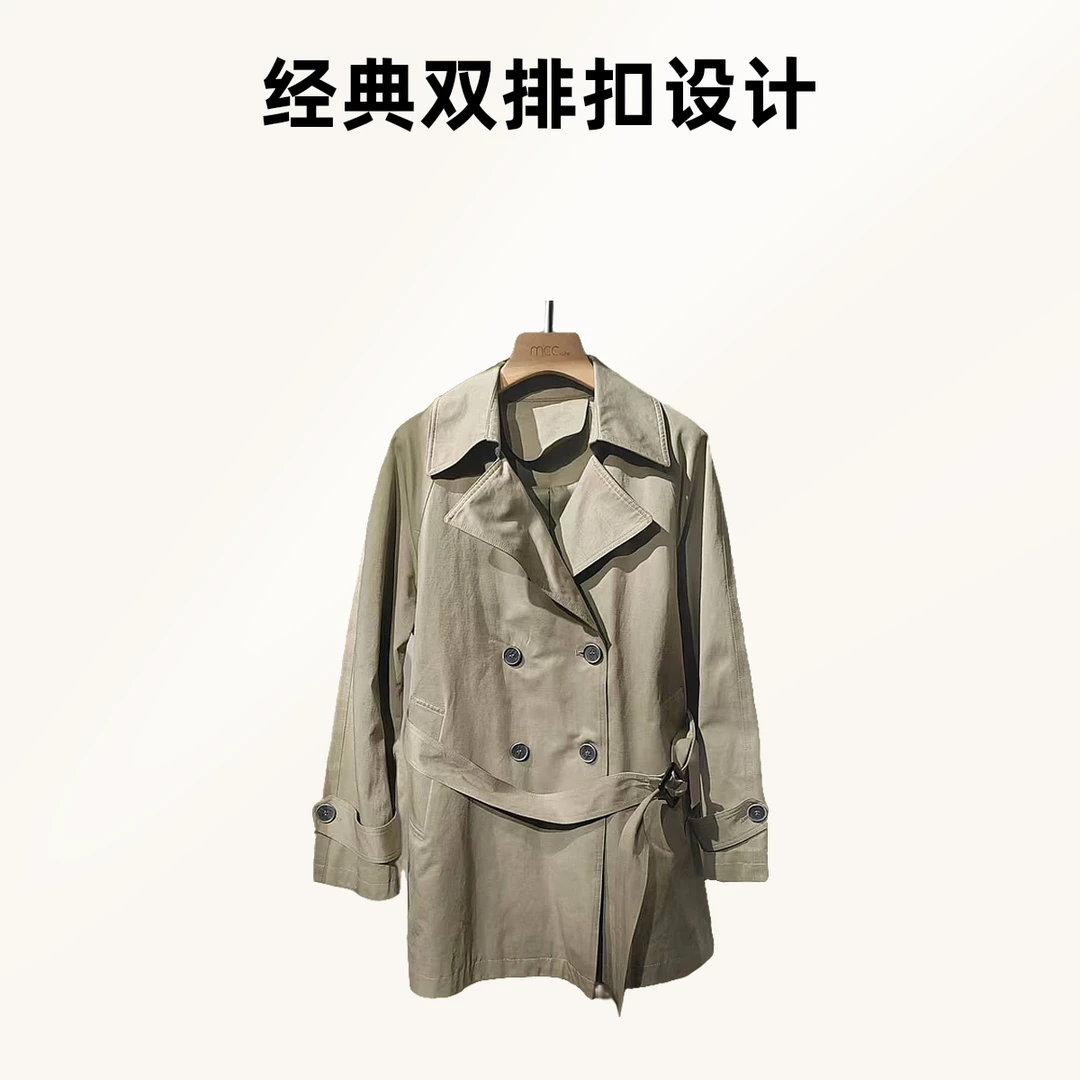 芊姿精选<1CF188>时尚风欧美风收腰气质休闲插肩袖风衣