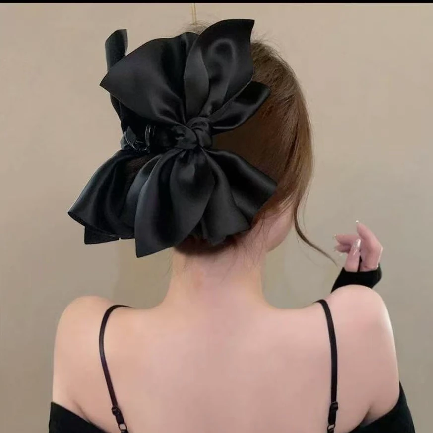 黑色缎面超大蝴蝶结后脑勺抓夹法式高级感气质百搭网红公主夹